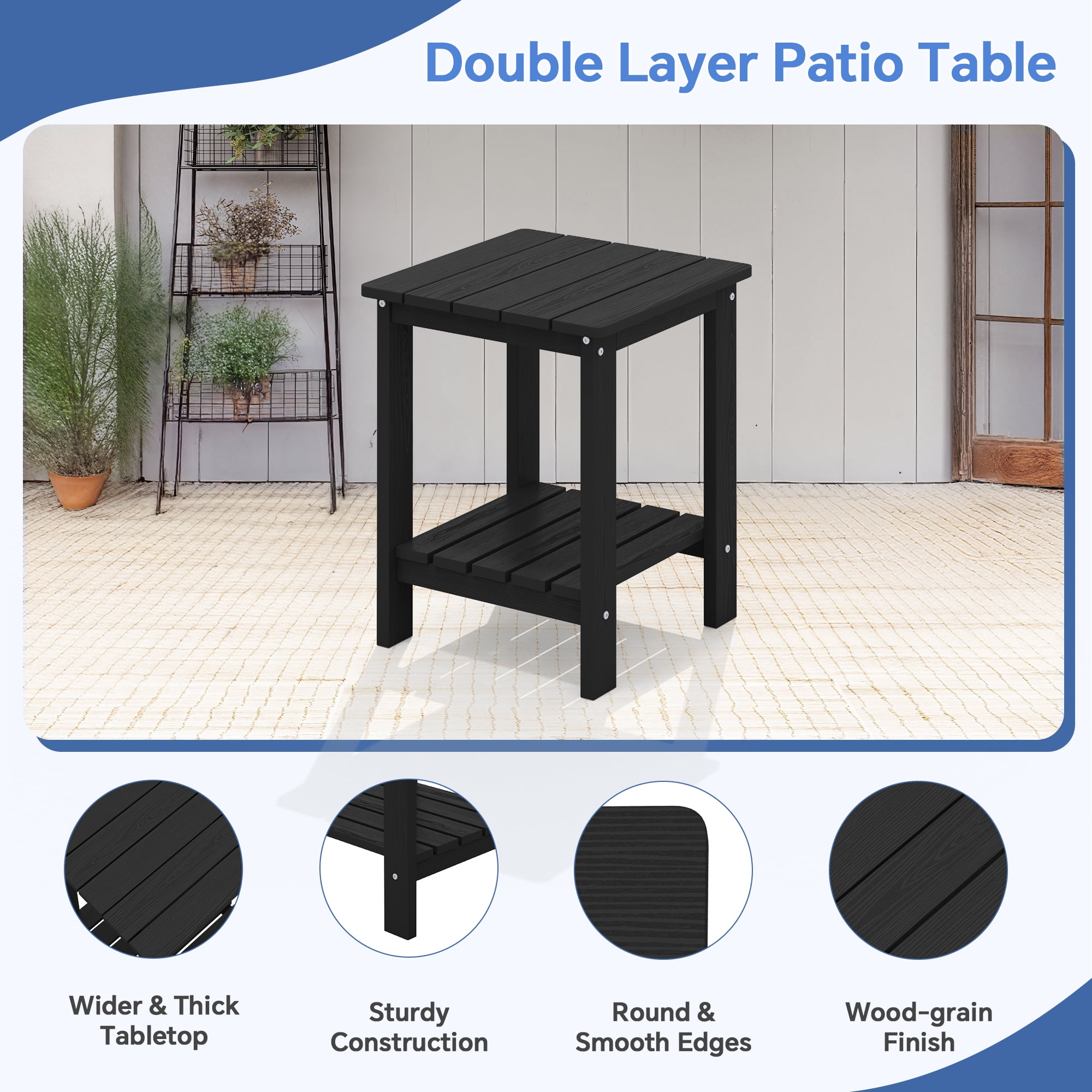 SERWALL 3 Piece Patio Furniture Set,HDPE Outdoor Bistro Set with Coffee Table and Chair for the Patio,Black
