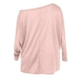 thumbnail image 5 of Women's One-Word Neck Shoulder Button Pullover Off-Shoulder Solid Loose T-shirt Blouse, 5 of 5
