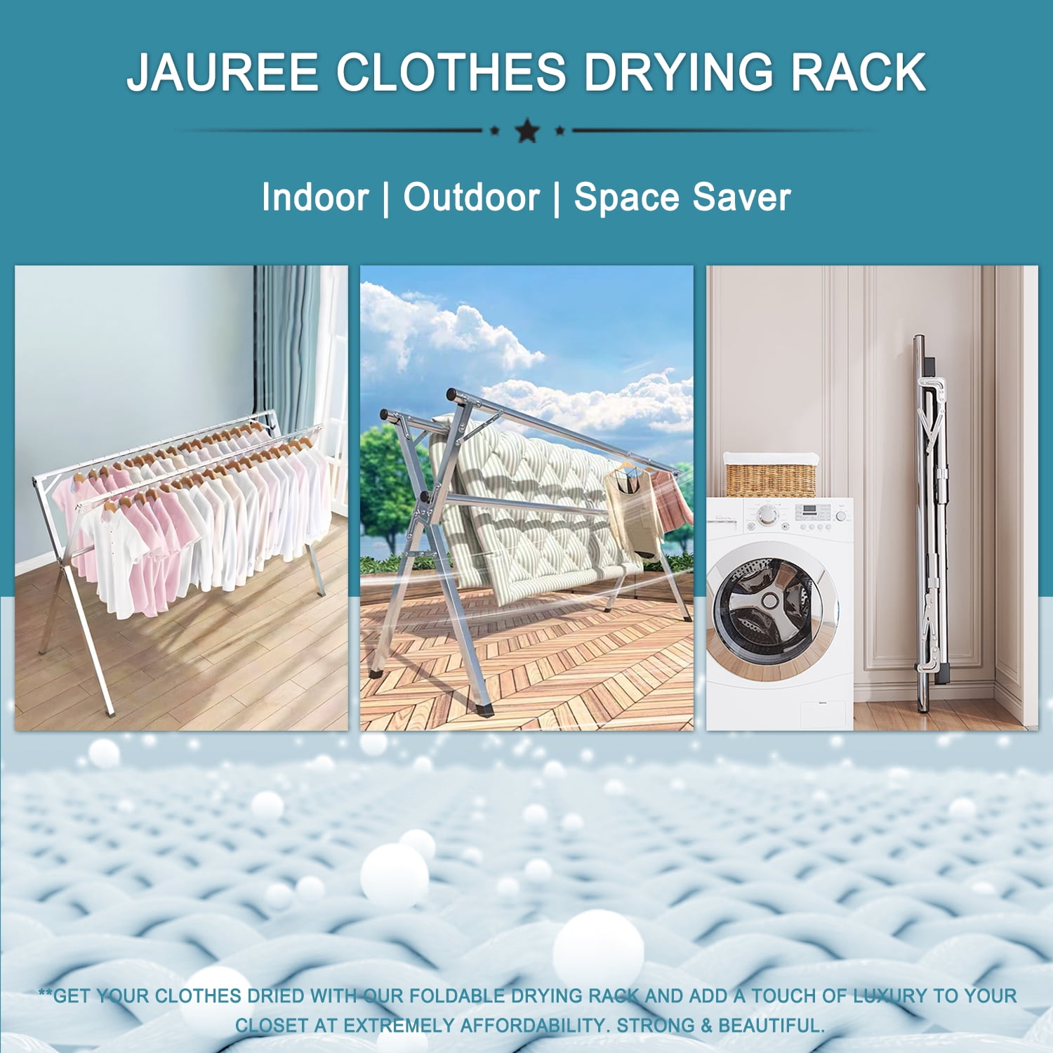 Free Shipping JAUREE 95 Inches Clothes Drying Rack Stainless Steel Garment Rack Adjustable and Foldable Space Saving Laundry Drying Rack for Indoor Outdoor with 20 Windproof Hooks Walmart