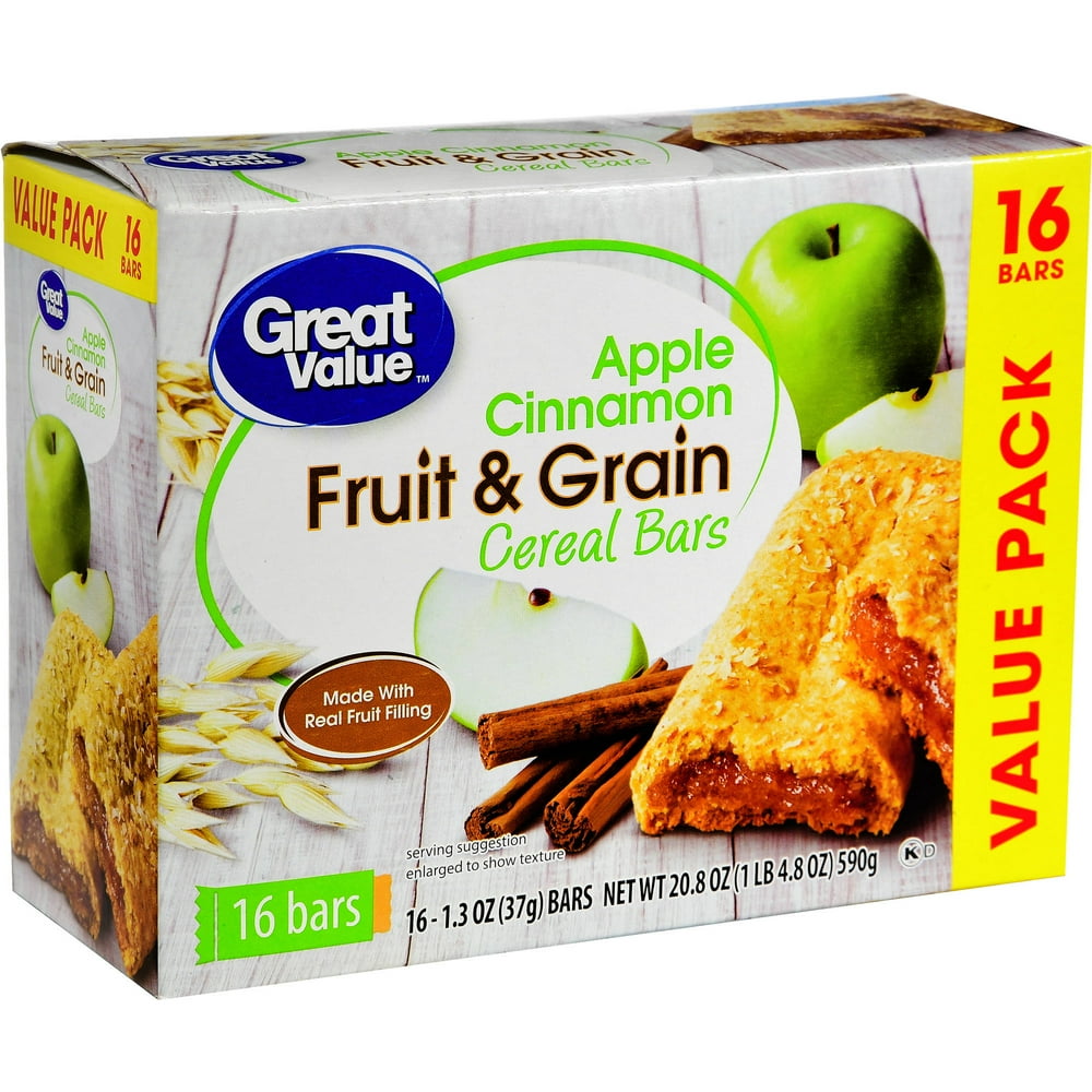 Great Value Fruit & Grain Bars, Apple Cinnamon, 1.3 oz, 16 Count