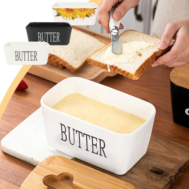 Caja de Mantequilla de Cerámica | Recipiente para Mantequilla Estilo Nórdico para Almacenamiento de Queso | Cerámica Duradera y Segura para Alimentos | Contenedor Decorativo con Inscripción “Butter”