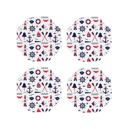 

Junzan Sailing Marine Travel Print Coasters for Drinks - Leather Coasters Set of 4 for Coffee Table for Housewarming/Kitchen/Bar/Decor-Octagon
