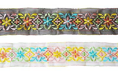 Lily 2.5" Ivory & Black Sheer Floral Color Embroidered Lace Trim By Yardage