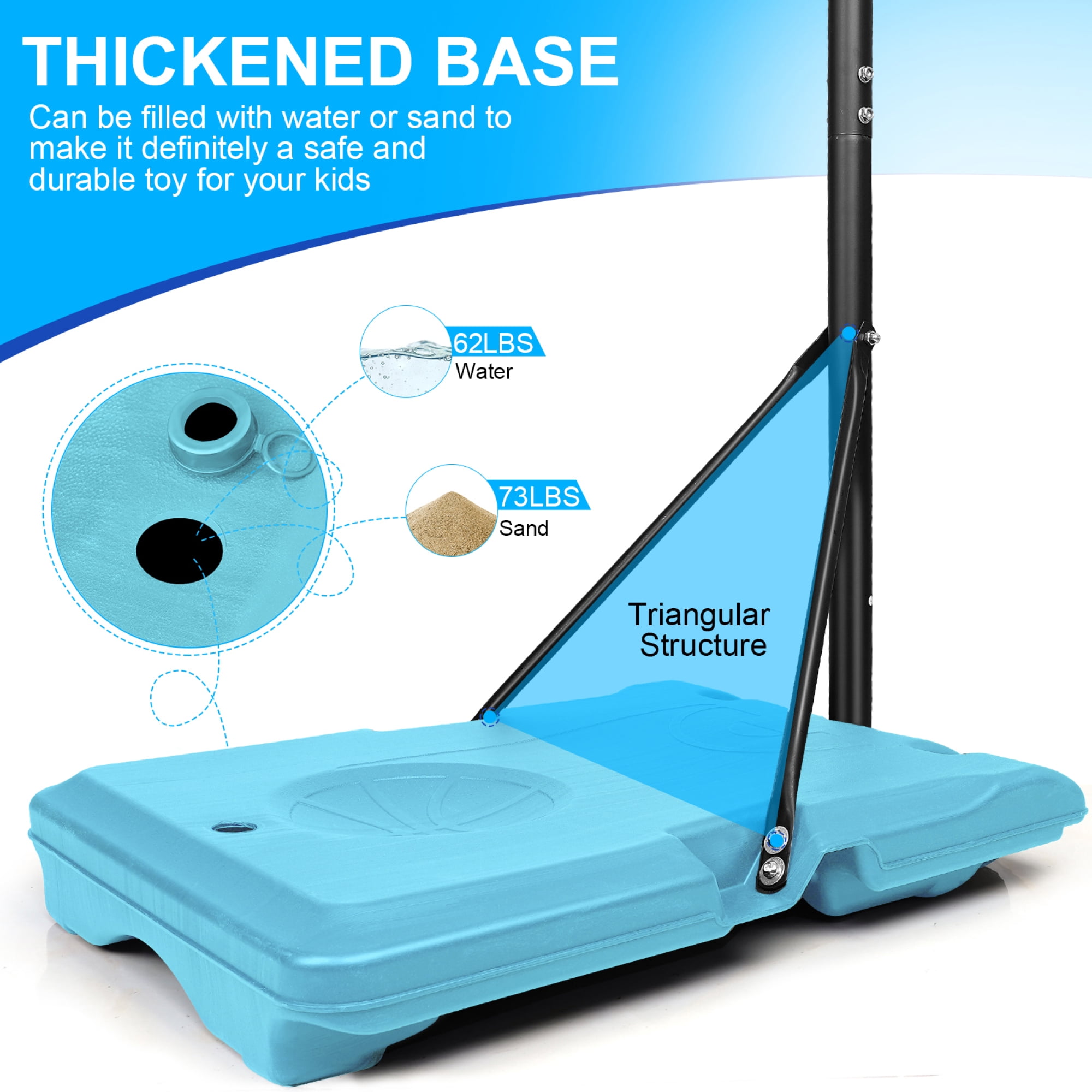 Portable Basketball Hoop,Outdoor Basketball Hoop Adjustable Height 5.6ft - 7ft,28 Inch Backboard with 2 Wheels for Kids Youth in Backyard Driveway,Blue
