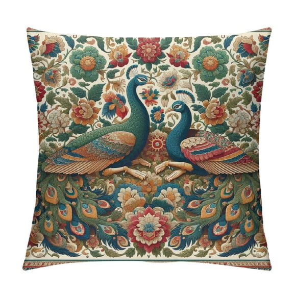 JRXY Vintage Peacock Floral Throw Pillow Covers Aesthetic Pillow Decorative Pillowcase Home Decor Living Room Cushion Case for Bed Sofa Couch White