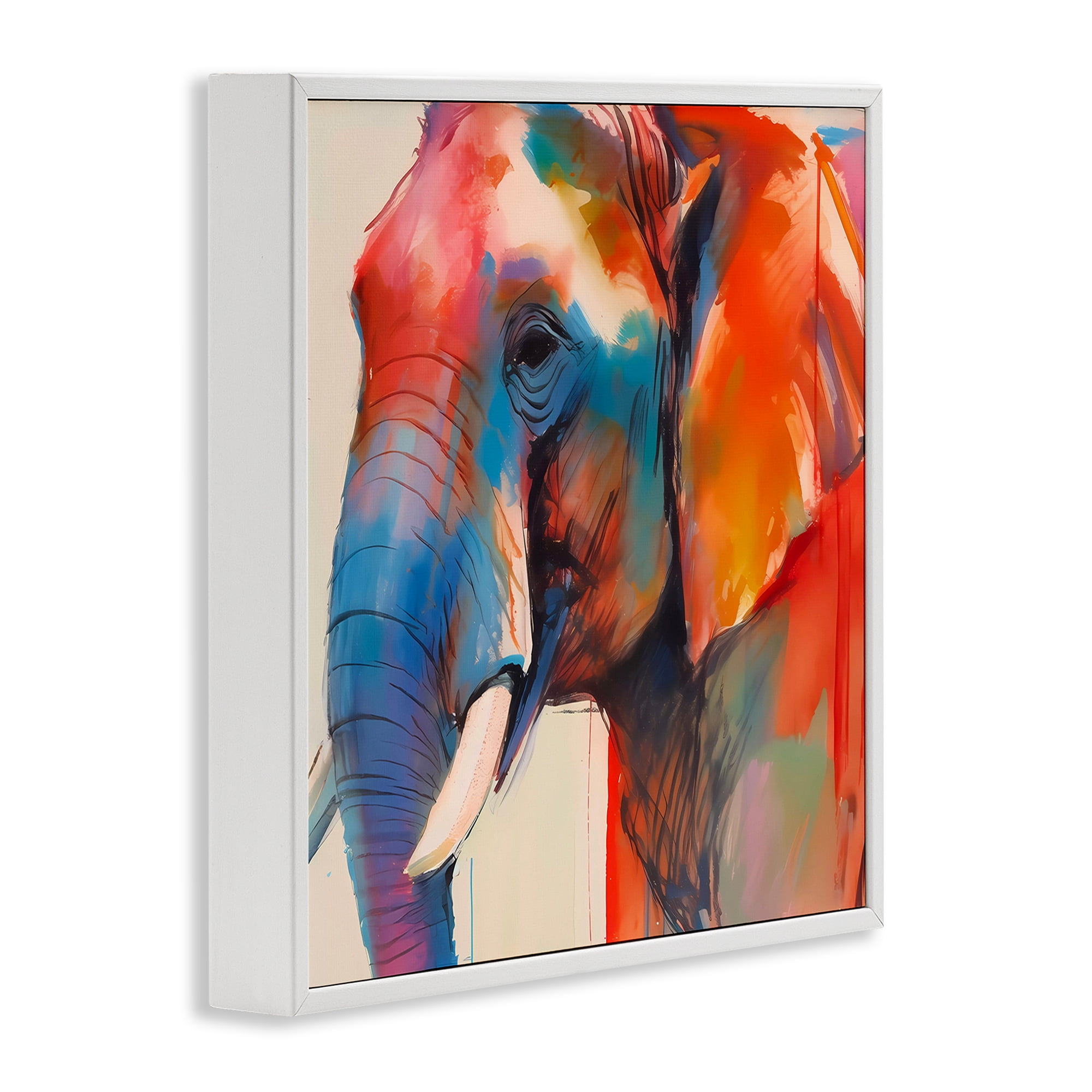 Stupell Industries Elephant with Modern Hues Animals & Insects Painting White Framed Art Print Wall Art, 17 x 17