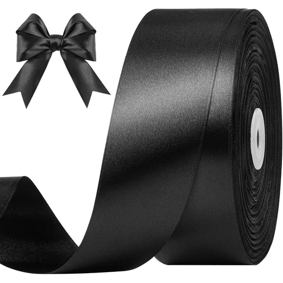 1-1/2 Inches 100 Yards Black Satin Ribbon, Ribbon Roll for Flower Bouquets, Gift Wrapping, Wedding, Handmade Crafts