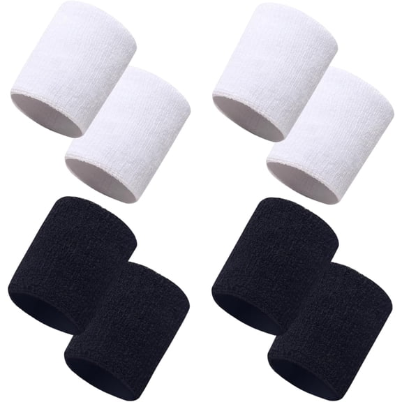 8 Pcs Sweatbands Sports Wristband Tennis Basketball Running Cotton Sweat Band for Grips Sport Elastic Wrist Bands Women Men Black White