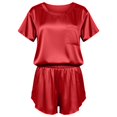 thumbnail image 4 of WAYUTE Womens 2 Piece Outfits Summer Short Sleeve Solid Color Satin Soft Shorts Casual Comfortable Relaxing Home Wear Outfit, 4 of 5