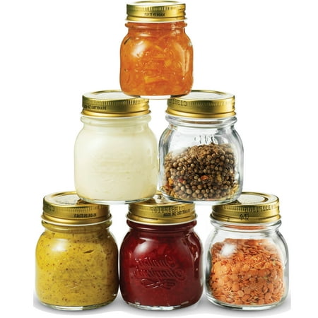 Quattro Stagioni Small Glass Mason Jars 5 Ounce Mini Jars (6-Pack) with Metal Airtight Lid, For Jam, Jelly, baby food, Crafts, Spices, Dry Food Storage, Wedding favors, Decorating