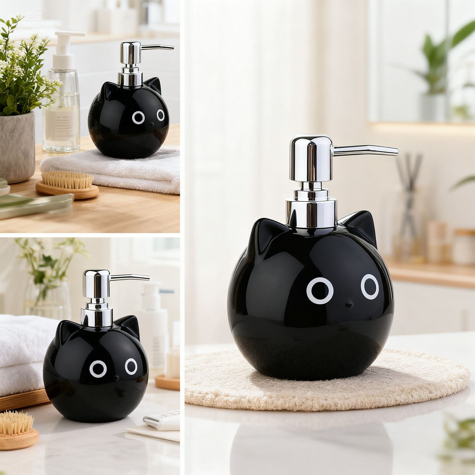 Gnwei Cute Hand Soap Dispenser, Ceramic Cute Cat Soap Dispenser with Pump, Perfect for Dish Soap, Liquid Soap, Hand Soap Dispenser for Bathroom, 16 oz Refillable Lotion Bottle