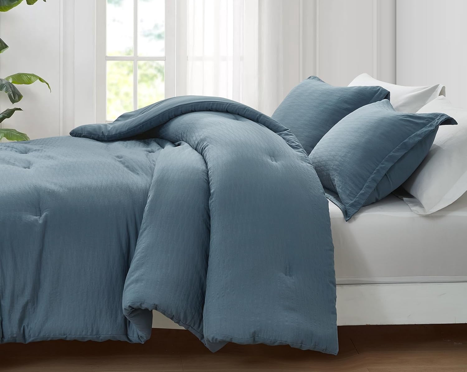Chezmoi Collection Calvin 3-Piece Jacquard Comforter Set King Size, Blue Textured Woven Lightweight Comforter Bedding for All Season