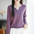 thumbnail image 4 of Fiaer.Women's Long Sleeve Button down Crew Neck Plus Size Lightweight Casual Trendy Loose Fit Classic Cropped Knit Cardigan Dark Purple XL, 4 of 6