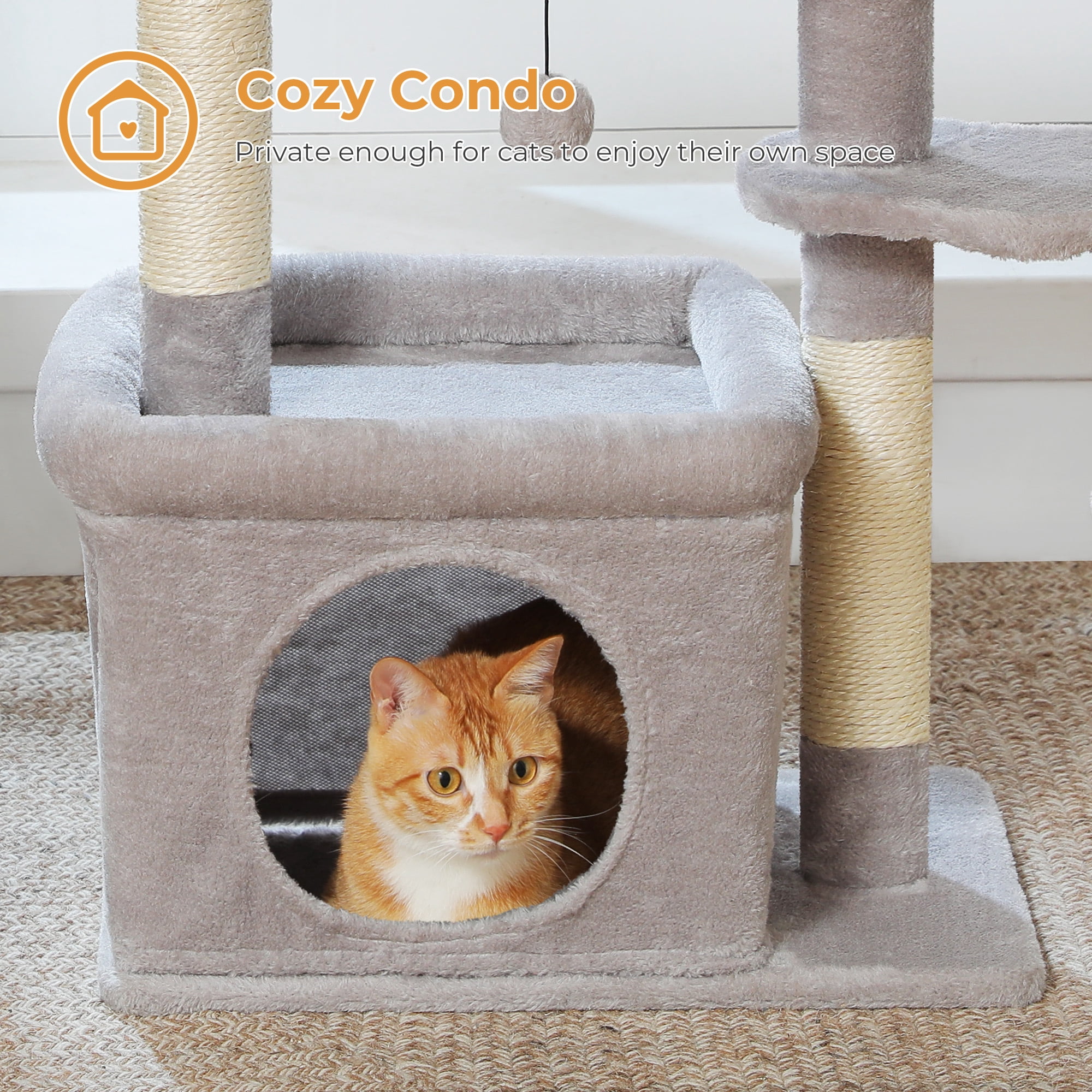 PAWZ Road 27" Cat Tree Tower with Large Perch, Scratching Posts, Cat Condo for Medium Cats, Gray