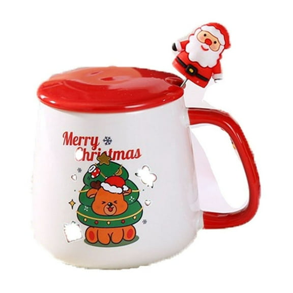 Tainini Santa's Christmas Mug Festive with Spoon and Santa Hat Lid , 13.5oz Holiday Mugs for Coffee, Hot Chocolate