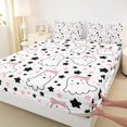 thumbnail image 4 of Homewish Happy Girly Halloween Ghost Queen Sheets,Pink Bow Dot Pattern Queen Sheet Sets,White Hot Pink Black,4-Piece,1 Flat Sheet,1 Fitted Sheet and 2 Pillowcases, 4 of 6