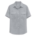 thumbnail image 5 of Womens Button Down Dressy Blouses, Short Sleeve Shirts for Women Summer Casual Cotton Linen Lapel T-Shirts with Pockets, 5 of 6