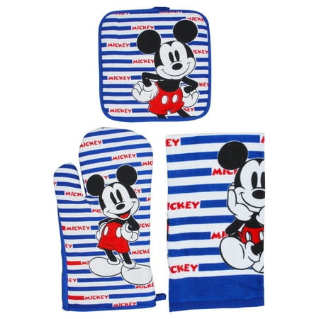  Mickey  Mouse  3Pc Kitchen  Set  Oven Mitt Pot Holder Dish 