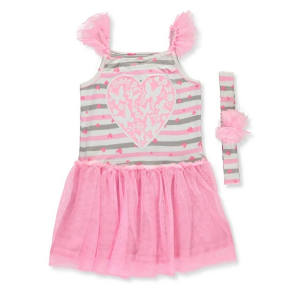 New Chic Baby Girls' Dress with Headband - pink/multi, 12 months