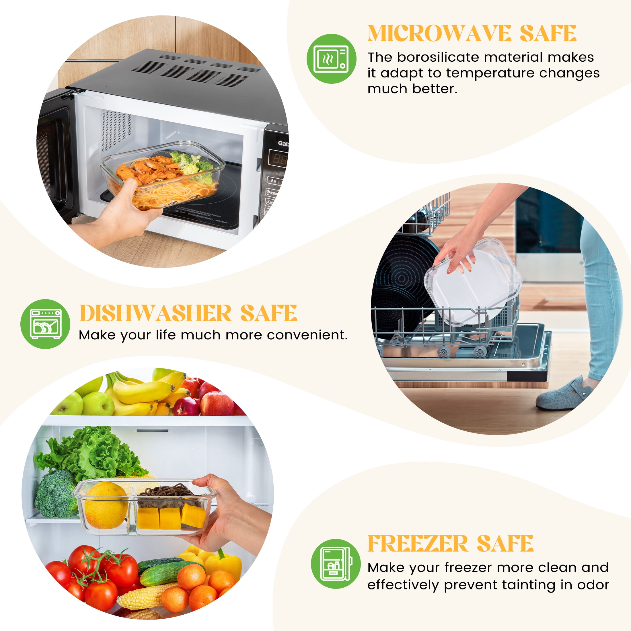 GPED Glass Food Storage Container with Lids, 3 Pack 34 Oz Meal Prep Containers, 1 & 2 & 3 Compartment Lunch Container, Airtight Bento Box with Leak Proof Locking Lids, Microwave and Dishwasher Safe
