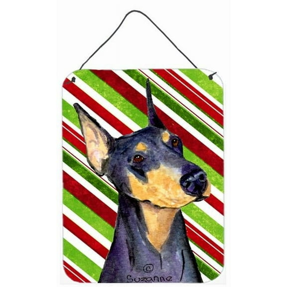 Carolines Treasures SS4564DS1216 Doberman Candy Cane Holiday Christmas Wall or Door Hanging Prints 12WX16H multicolor
