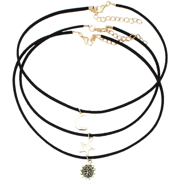 GOOHOCHY 3 gargantillas cortas para mujer, con colgante de estrella, sol y luna, para el cuello