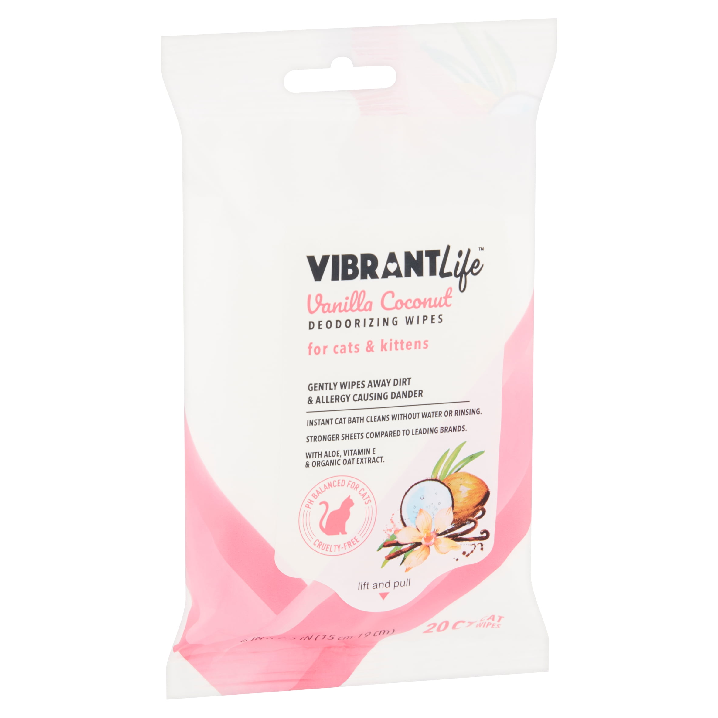 Vibrant Life Vanilla Coconut Deodorizing Wipes for Cats & Kittens, 20