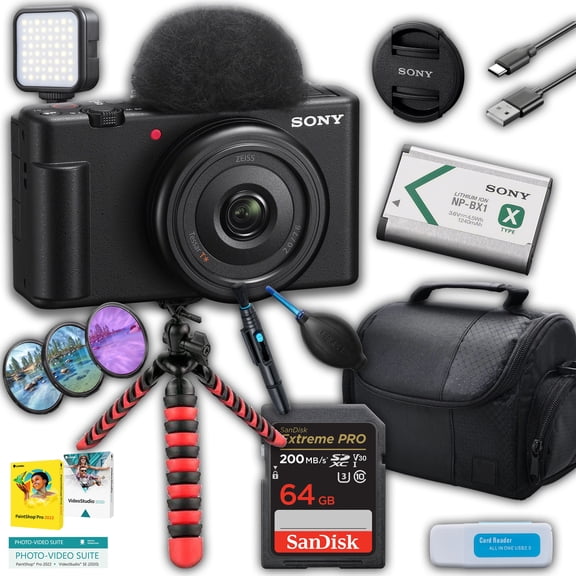 Sony ZV-1F Vlogging Camera (Black)   64GB Memory Card, Case & Spider Tripod (International Version, No Manufacturer Warranty)