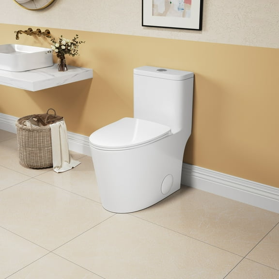 1.1/1.6 GPF Elongated Comfort Height Floor Mounted One-Piece Toilet ,  CUPC Certified, WaterSense Cetified, Ceramic, White Color, Soft Close Seat