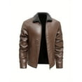 thumbnail image 5 of Men's leather jacket, new winter PU leather lapel fur integrated men's coat, men's solid color business fashion casual zipper leather coat for men, 5 of 5