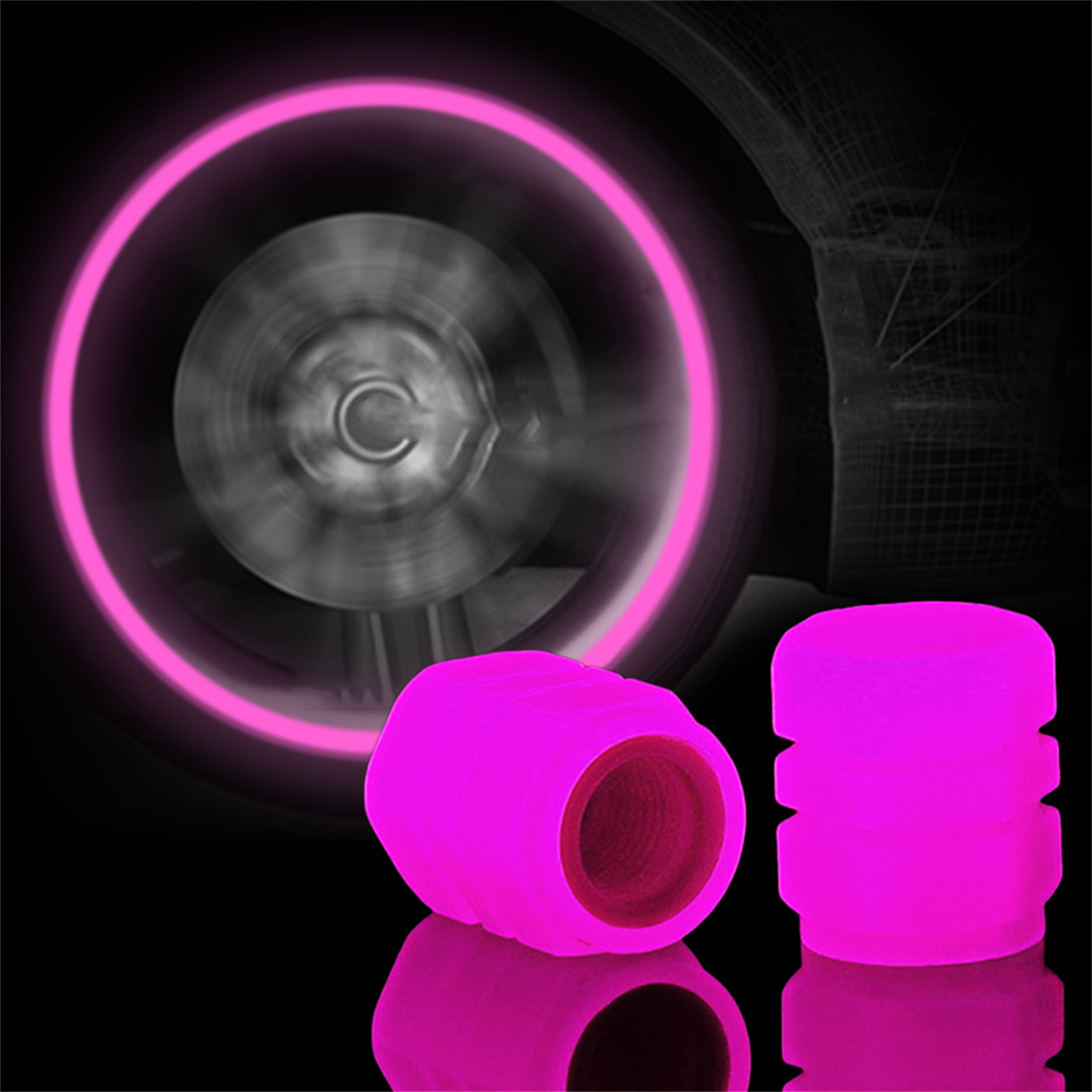 Universal Fluorescent Car Tire Valve Caps, Luminous Tire Valve Stem Covers  for Car Truck SUV Motorcycles Bike, 20 Pieces, Pink