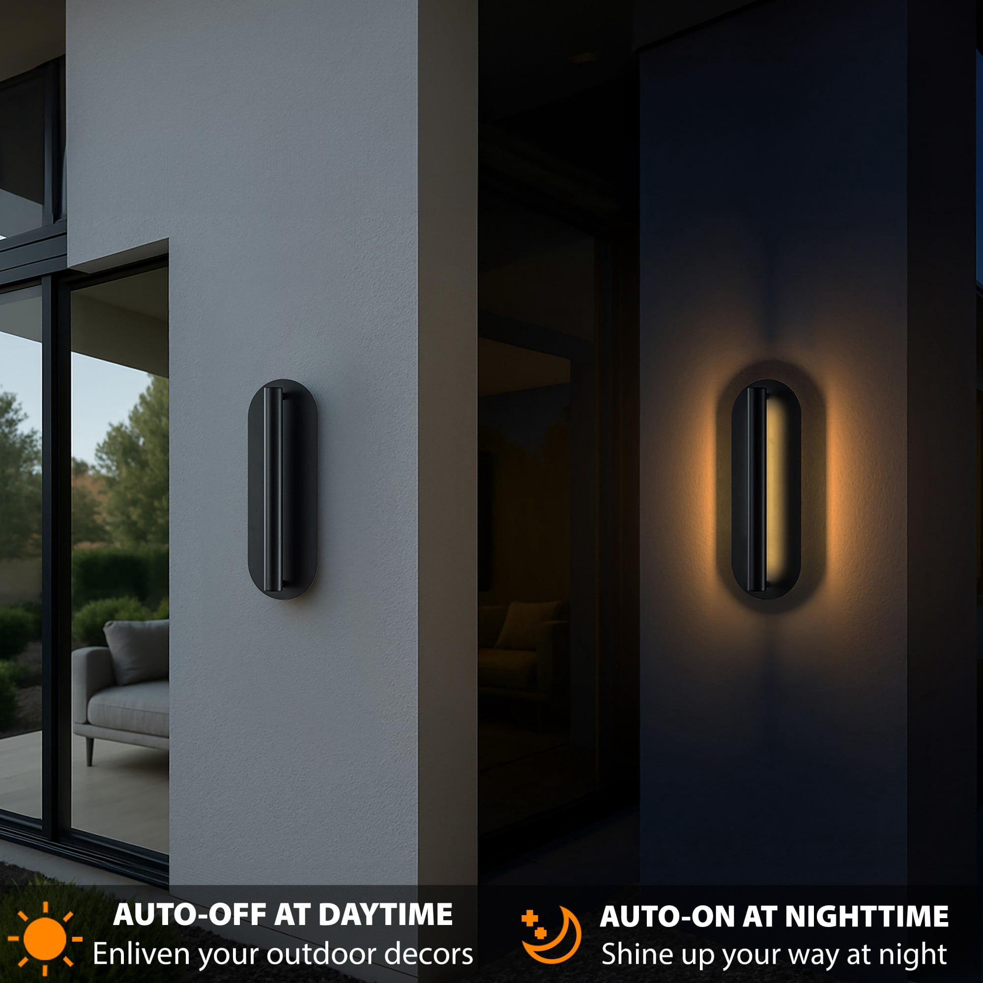 H19" Oval Matte Black 23W Integrated LED Wall Sconce with Acrylic Shade Modern Dusk to Dawn Outdoor Wall Light Waterproof Exterior Light Fixture for Porch  Patio