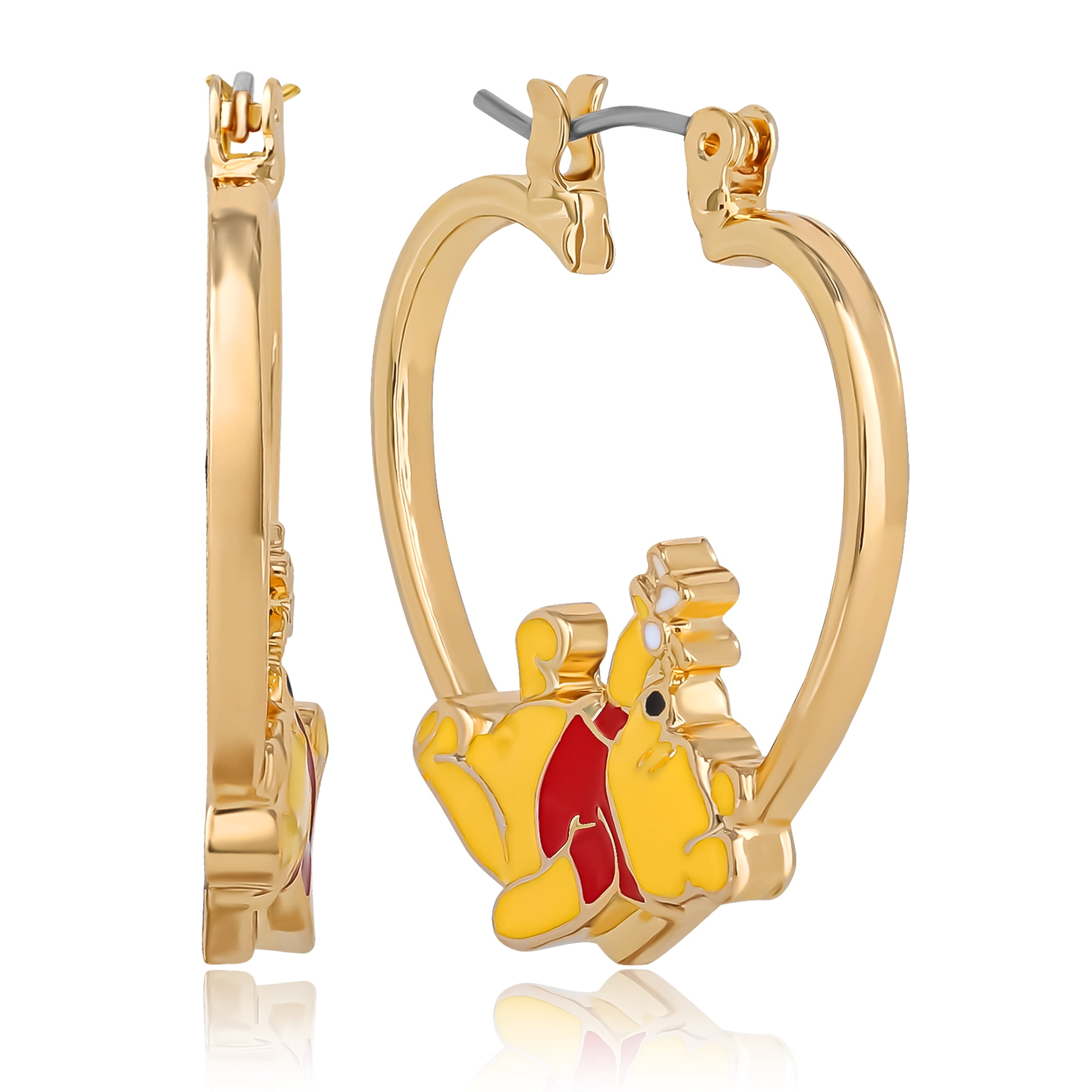 Disney Winnie the Pooh Heart Hoop Earrings, Gold-Tone with Red Enamel