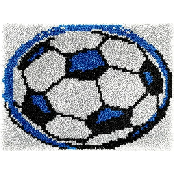 DIY Latch Hook Rug Kits Soccer Ball DIY Cushion Tapestry Making Crochet Hooking Mat Making Kits With Printed Pattern Canvas DIY Carpet Needlework Kits of Home Decor 52x38cm (T55)