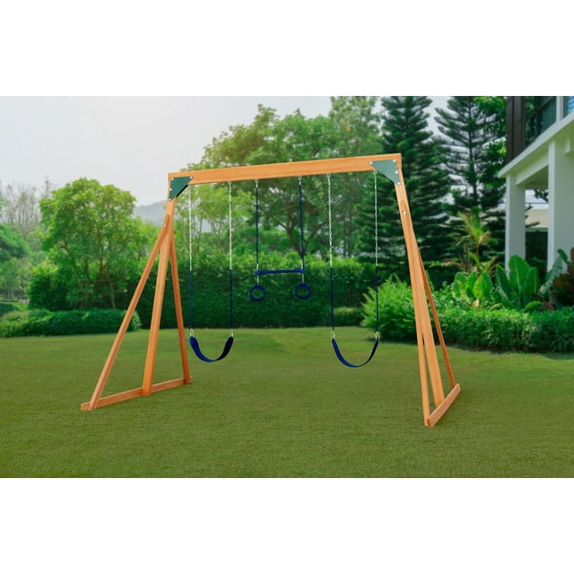 Trailside Wooden Swingset with Two Swings & Trapeze - Available in 7 Color Options!