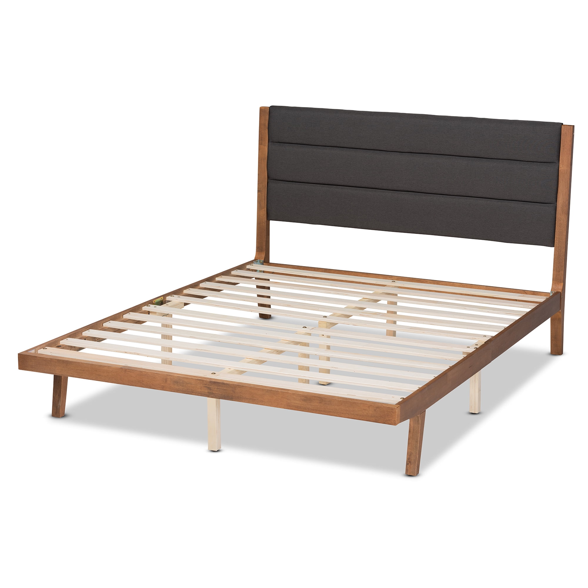 Baxton Studio Jarlan Modern and Contemporary Transitional Charcoal Fabric Upholstered and Walnut Brown Finished Wood King Size Platform Bed
