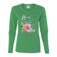 thumbnail image 2 of Wild Bobby, Cute Hearts and Flowers Blessed, Inspirational/Christian, Women Graphic Long Sleeve Tee, Kelly, Small, 2 of 3