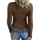 thumbnail image 3 of Camiseta básica de manga larga con cuello redondo y tejido acanalado ajustado para mujer - Poliéster - S-XL, 3 of 6