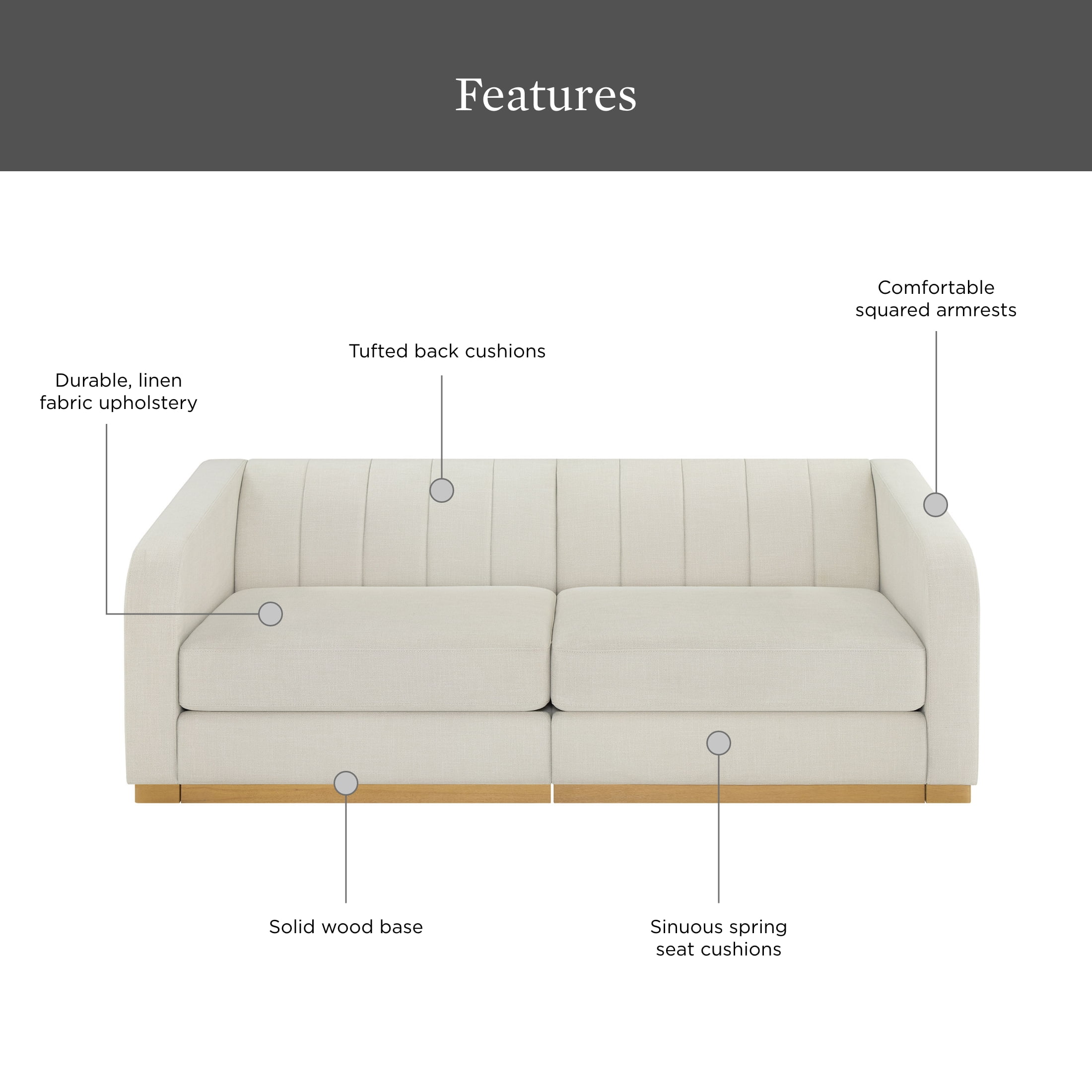 Better Homes & Gardens Lillian Channel Tufted Sofa 83.5" Cream Linen