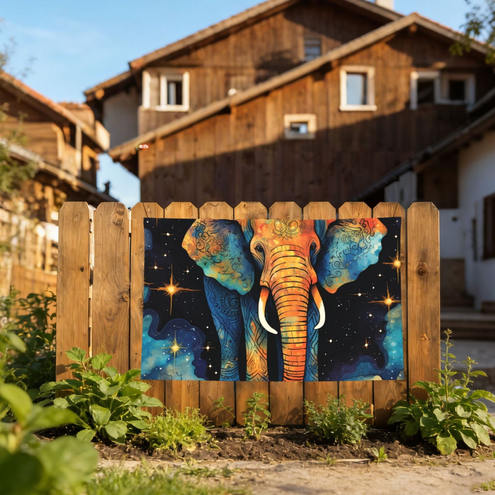 Elephant Indian Psychedelic Starry Four Hole Decorated Banner Flag for Garden Yard Home Decoration Indoor Outdoor 4x6 Ft