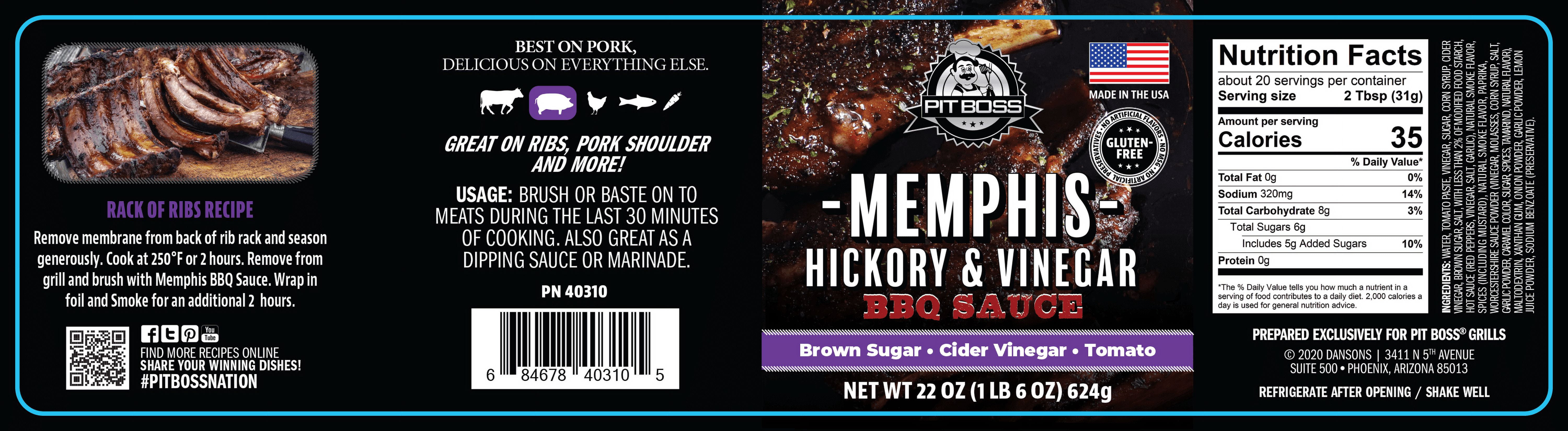 Pit Boss Memphis Hickory & Vinegar Barbecue Sauce, 22 oz