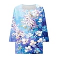 thumbnail image 6 of Women's 3/4 Sleeve V Neck T Shirts Floral Graphic Print Casual Base Tee Tshirts for Women Fall Summer Spring (S, Blue), 6 of 6