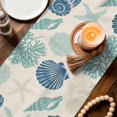 thumbnail image 3 of Blue Coastal Table Runner 70 Inches, Starfish Shell Coral Summer Beach Rustic Bed Runner Dresser Scarves Tabletop for Indoor Outdoor Parties/Ceremony/Banquet, 13" x 70", 3 of 9