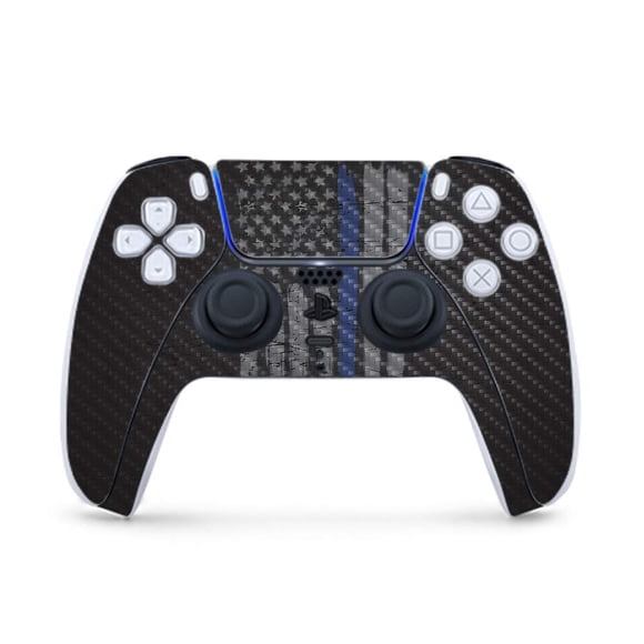 MightySkins Carbon Fiber Skin Compatible with PS5 / Playstation 5 Controller - Thin Blue Line K9 | Protective, Durable Textured Carbon Fiber Finish | Easy to Apply | Made in The USA