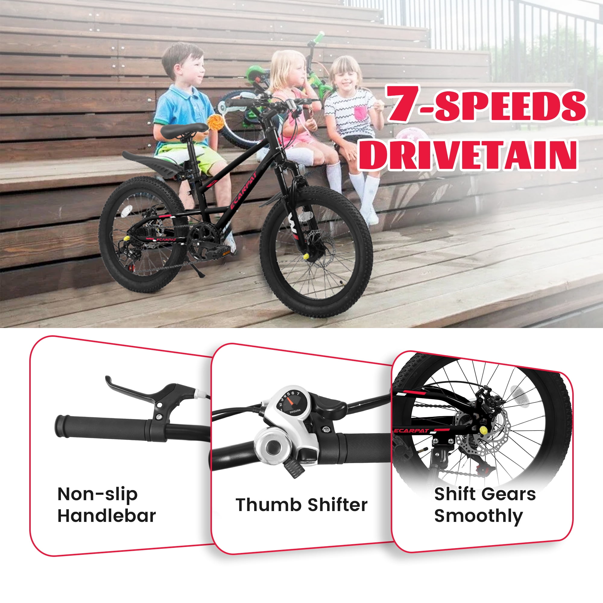 20" Mountain Bike, 7-Speed with Durable Steel Frame & Front Suspension - Grey