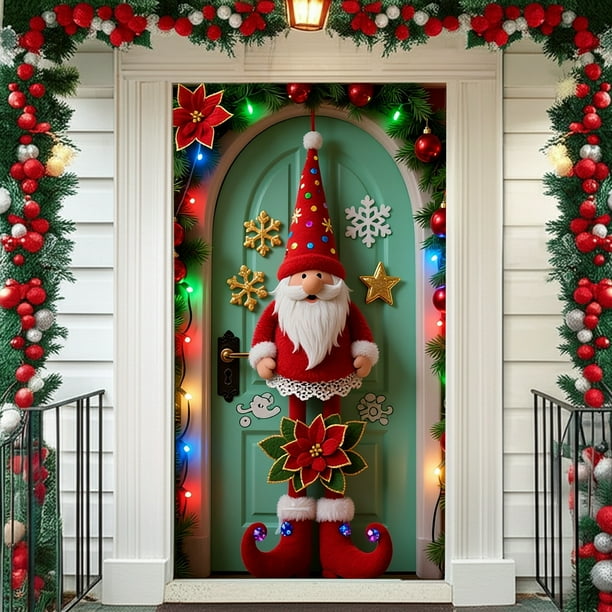 Uuiauoio Christmas Door Cover Festive Design Door Curtain, Holiday Party Decoration for Entryway and Wall Display, Seasonal Welcome Decor for Home and Gathering,Holiday Party Supplies