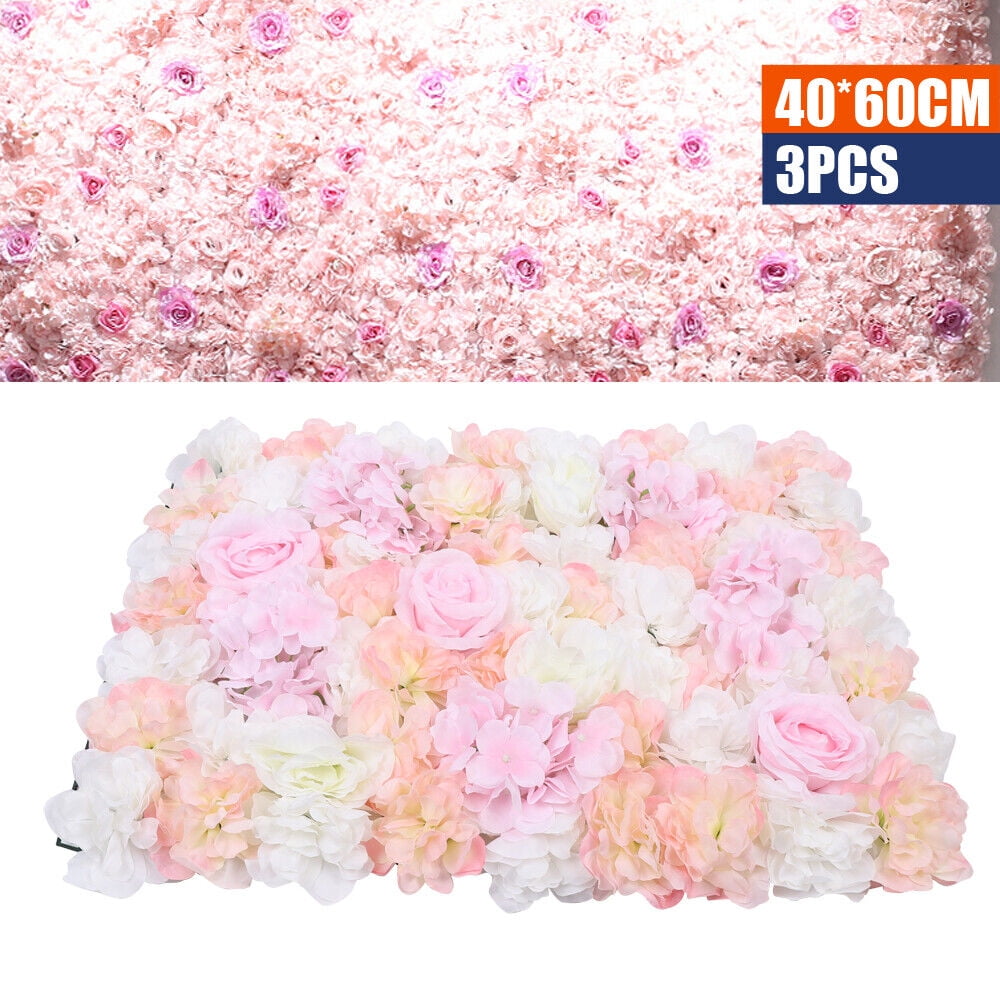 Miumaeov 3PCS Light Pink Artificial Flower Wall Panels 24’’ x 16