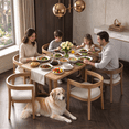 thumbnail image 3 of EHANCIS 7‑Piece Dining Table Set for 6, Rectangular Kitchen Table with 6 Upholstered Barrel‑Back Chairs, Curved Back & Padded Seats, Wood‑Grain Top, for Dining Room, 3 of 9