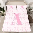 thumbnail image 2 of jejeloiu Monogrammed A 4-Piece Full Sheet Set Bowtie Dinosaur Pink White Microfiber Decor, 2 of 7