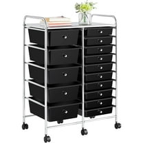 Topeakmart 15 Drawers Rolling Storage Cart Bin Organizer Metal Frame Plastic Drawers, Black